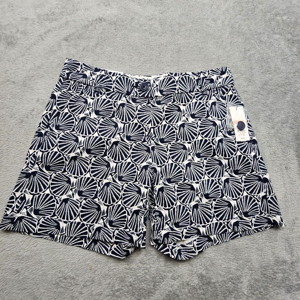 Crown & Ivy Womens 2 Black Seashell Print Shorts 6 Inseam Cotton Blend NWT